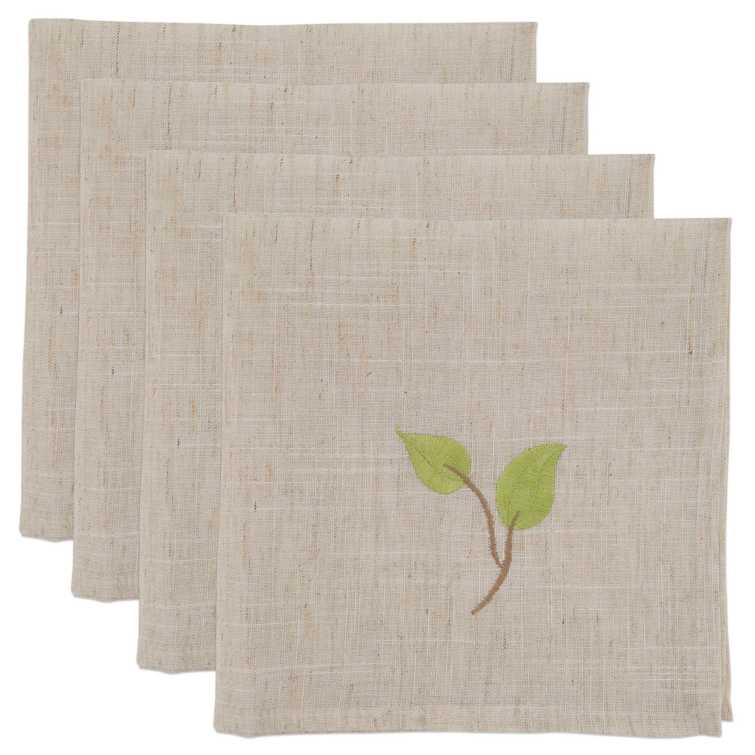 Embroidered Table Napkins with Vine Design (Set of 4) - 20" X Brown Square Linen - Diamond Home USA
