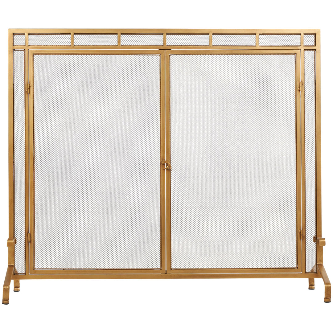 Gold Metal Geometric Single Panel Fireplace Screen with Latched Doors and Arched - Diamond Home USA