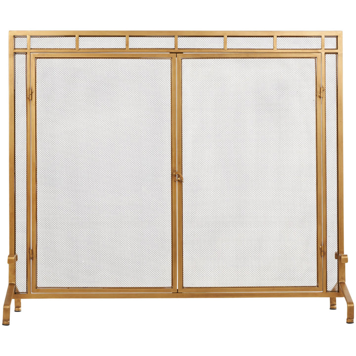 Gold Metal Geometric Single Panel Fireplace Screen with Latched Doors and Arched - Diamond Home USA