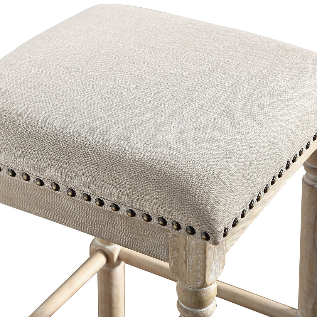 Wood Upholstered Swivel Bar Stools Set of 2 - Grey Tan Mid-Century Modern Fabric - Diamond Home USA