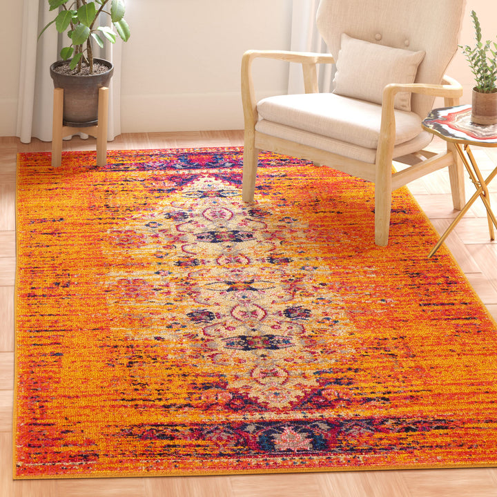 SAFAVIEH Monaco Collection Accent Rug - 3' x 5' Orange & Multi Modern Boho - Diamond Home USA