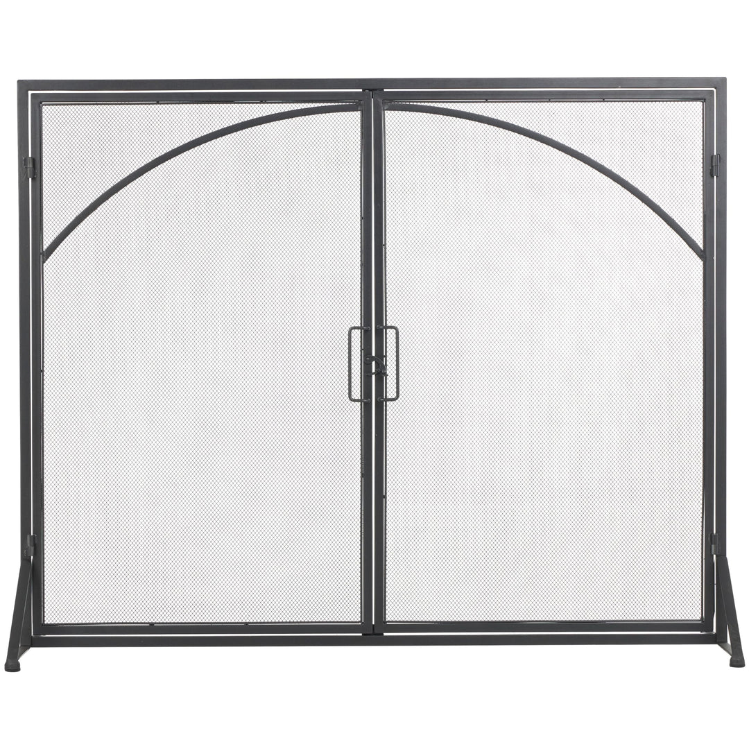 Black Metal Minimalistic Single Panel Fireplace Screen with Arch Inspired - Diamond Home USA