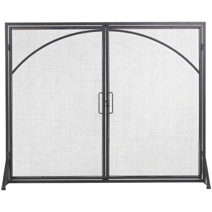 Black Metal Minimalistic Single Panel Fireplace Screen with Arch Inspired - Diamond Home USA