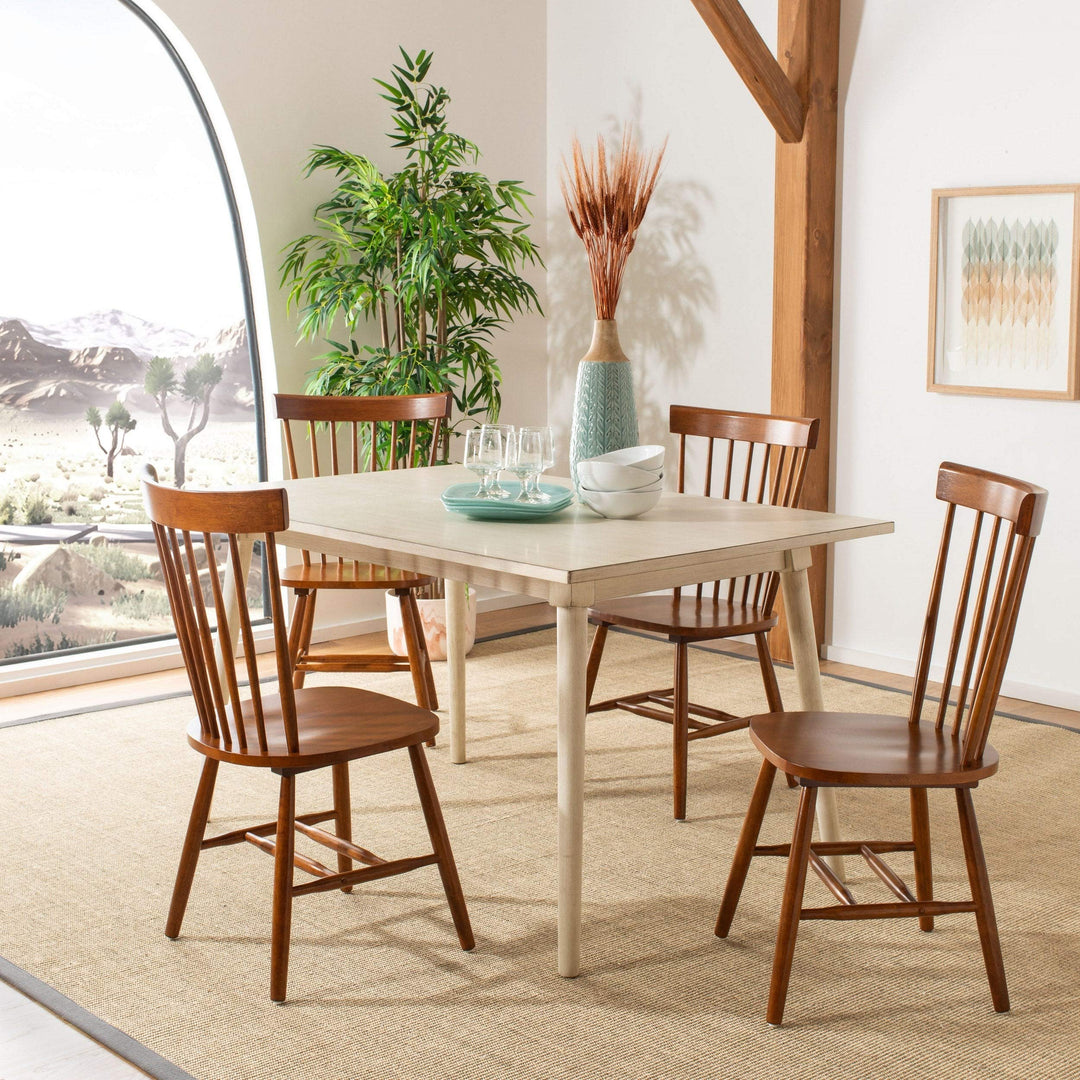 Dining Country Lifestyle Spindle Back Dark Oak Brown Chairs (Set of ) 0.5" X - Diamond Home USA