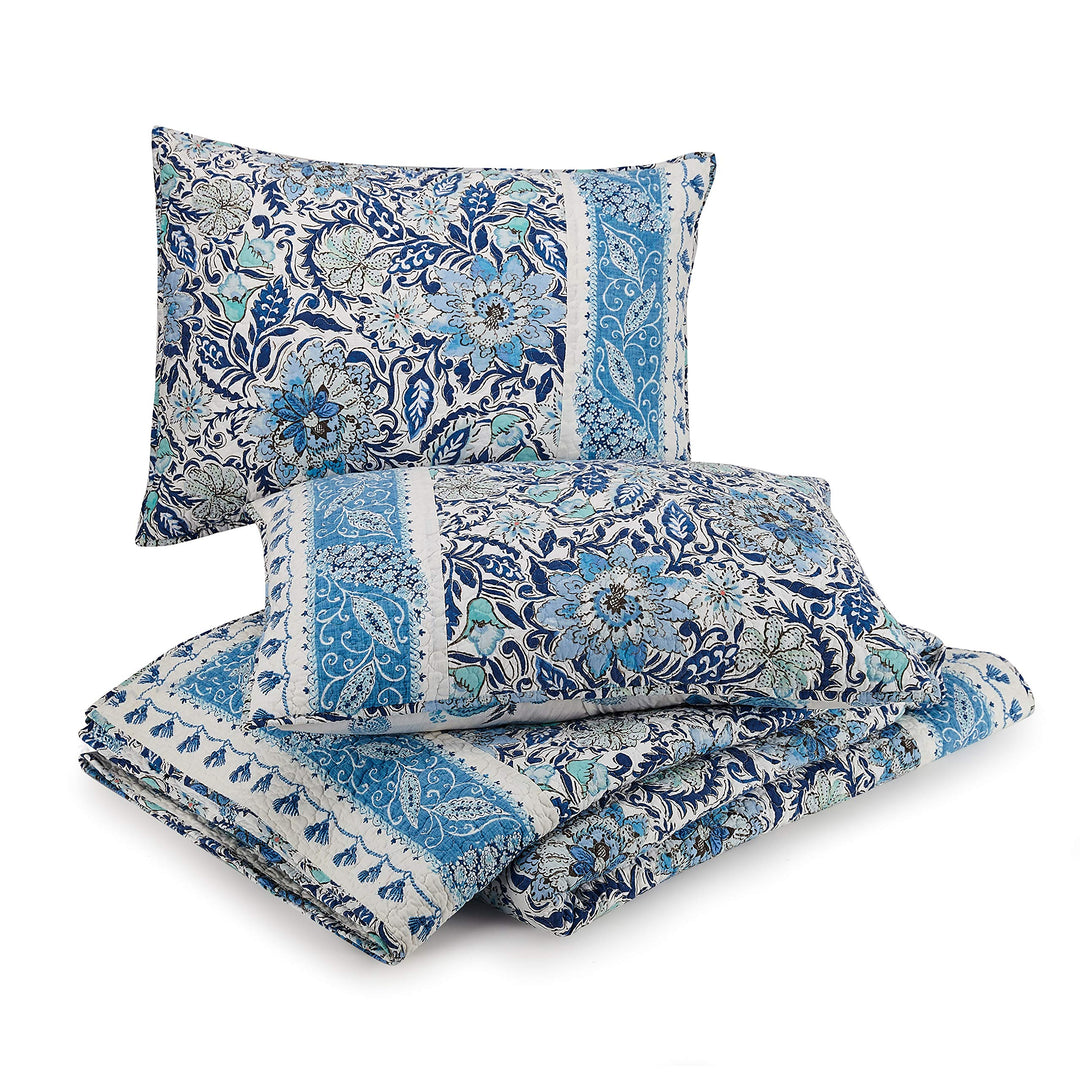 Dena Home Bisou Floral Quilt Set King Blue - Diamond Home USA