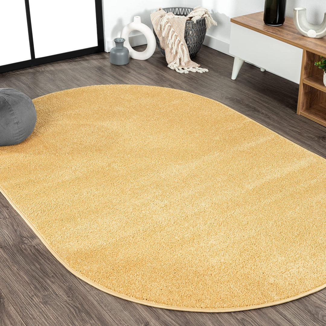 JONATHAN Y SEU100B-5OV Haze Solid Low-Pile Indoor Area Rug Coastal Bohemian 5 X 8 Oval - Mustard