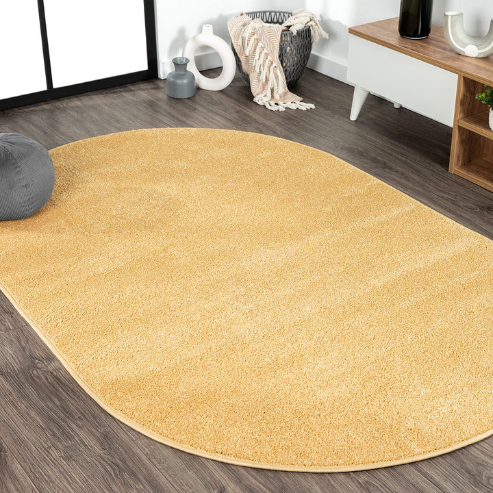 JONATHAN Y SEU100B-5OV Haze Solid Low-Pile Indoor Area Rug Coastal Bohemian 5 X 8 Oval - Mustard