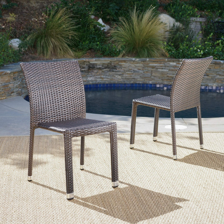 Christopher Knight Home Dover Outdoor Wicker Armless Stacking Chairs with Brown - Diamond Home USA