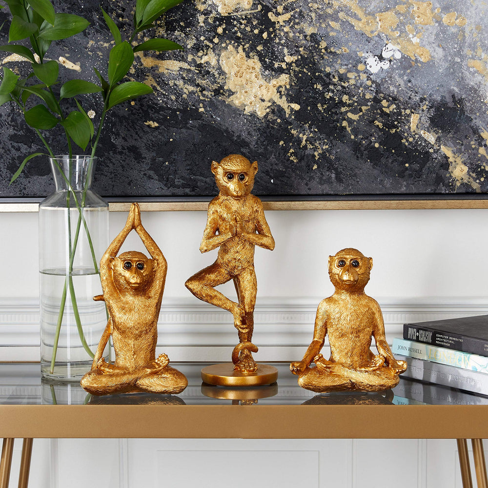 Metallic Gold Monkey Sculptures Set of 3 4 X 11 Resin - Diamond Home USA
