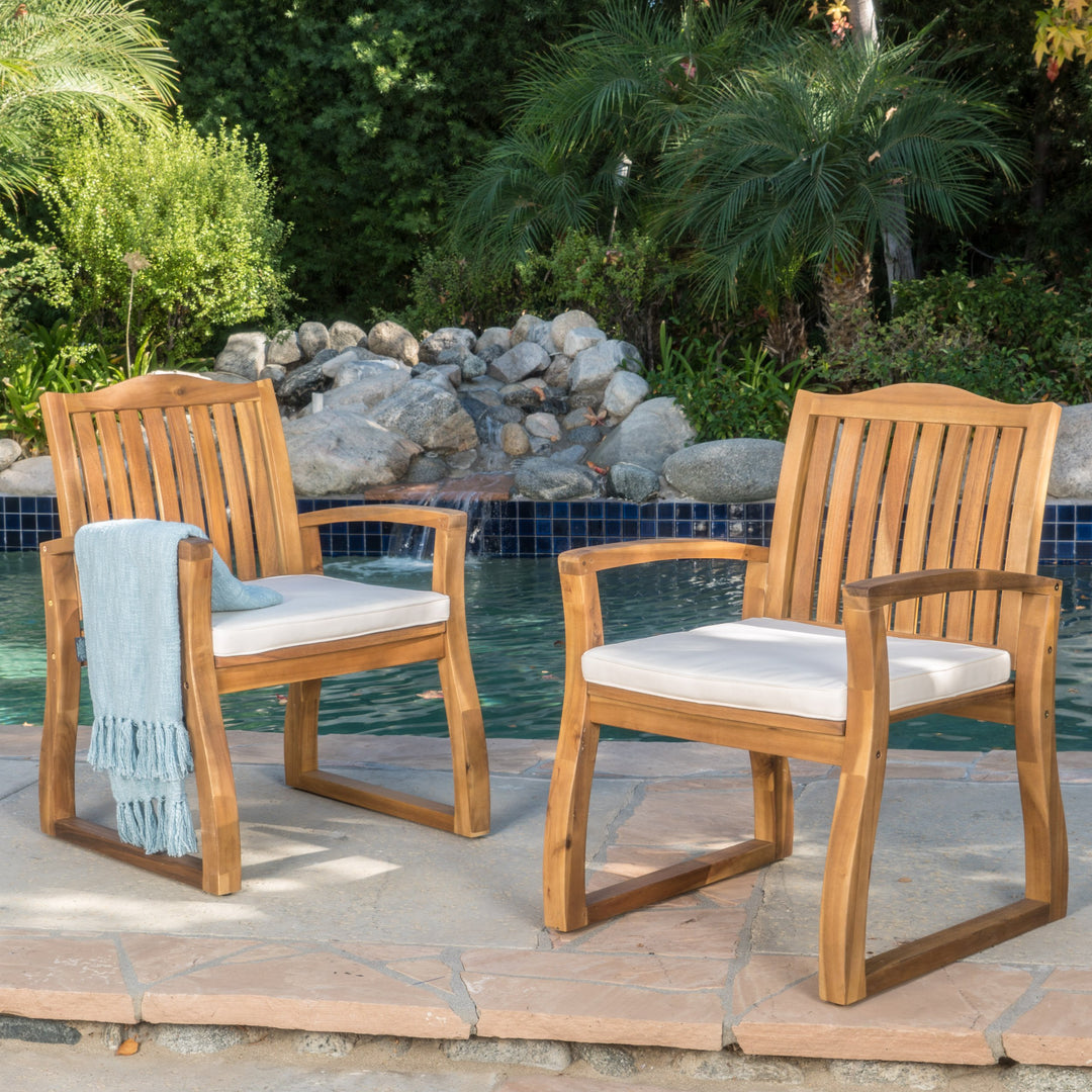 Christopher Knight Home Della Acacia Wood Outdor Dining Chairs 2-Pcs Set Teak - Diamond Home USA