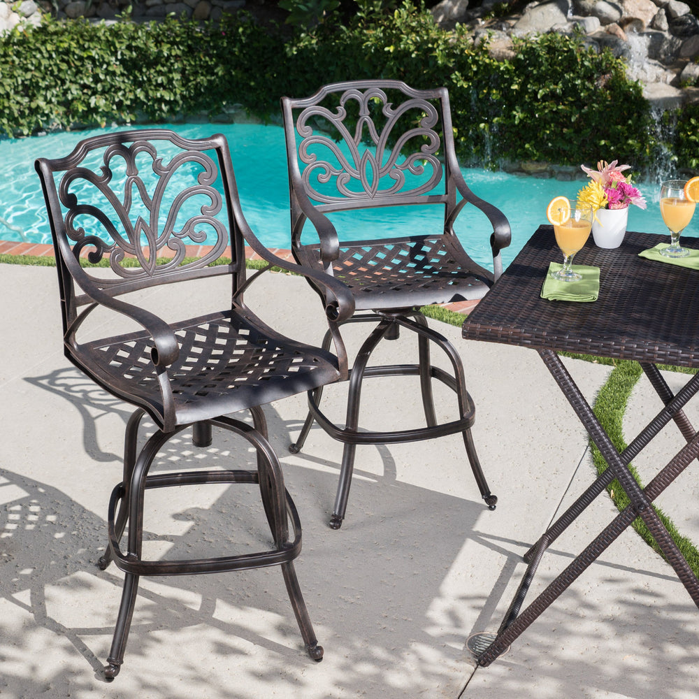 Christopher Knight Home Alfresco Outdoor Bronze Finished Cast Aluminum Barstools - Diamond Home USA