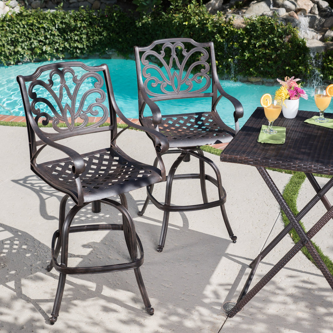 Christopher Knight Home Alfresco Outdoor Bronze Finished Cast Aluminum Barstools - Diamond Home USA