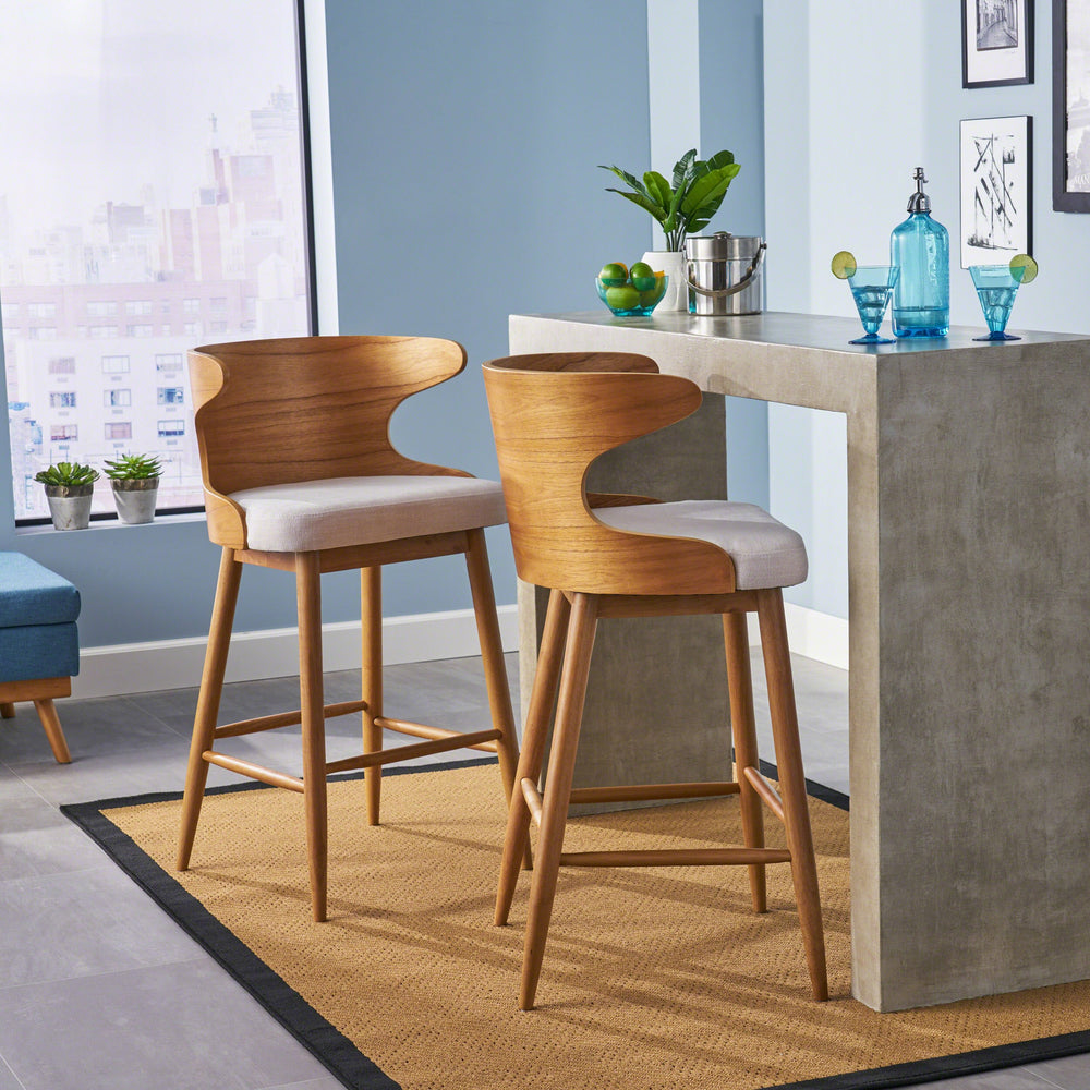 GDFStudio Christopher Knight Home Truda Mid Century Modern Fabric Barstools Light Beige - Diamond Home USA