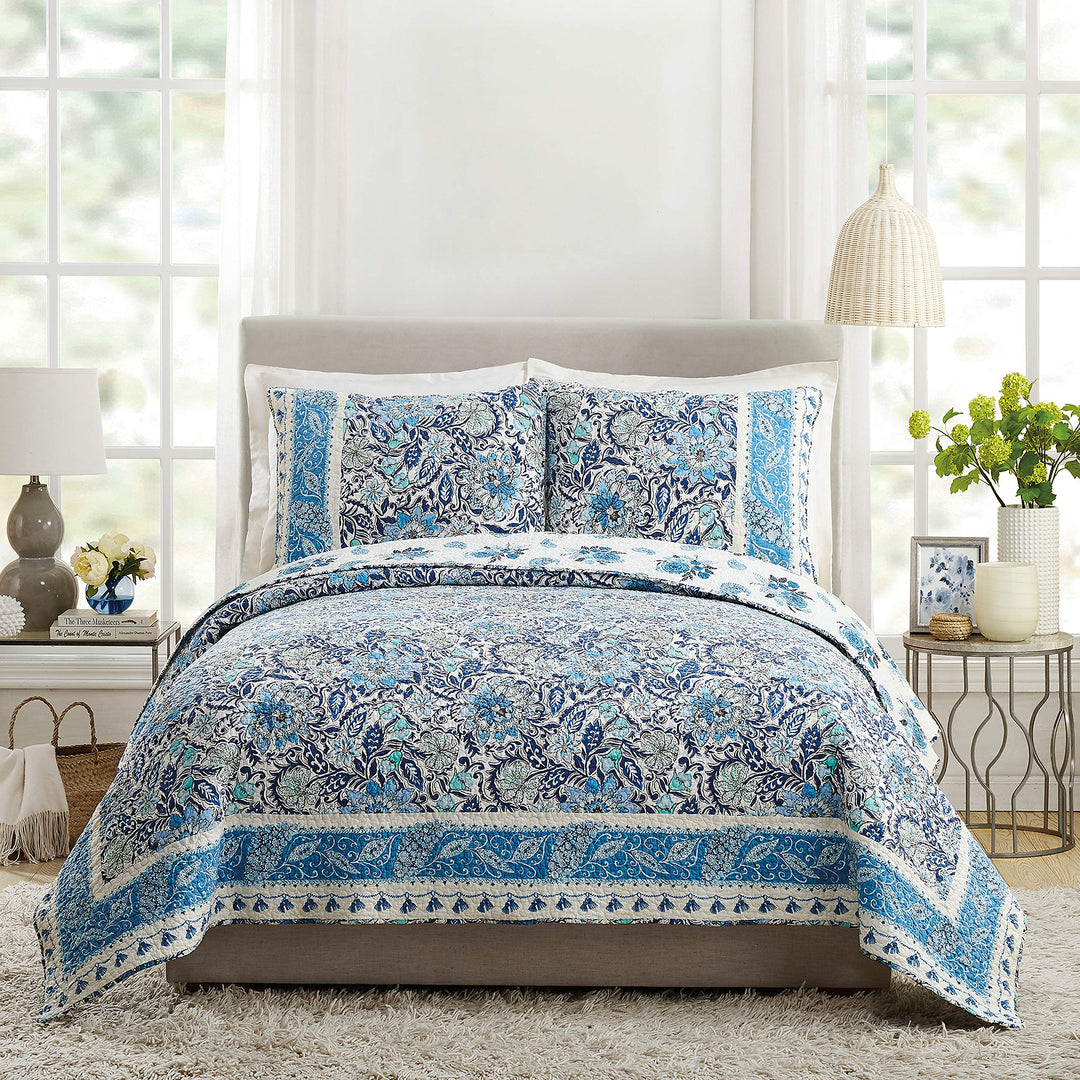 Dena Home Bisou Floral Quilt Set King Blue - Diamond Home USA