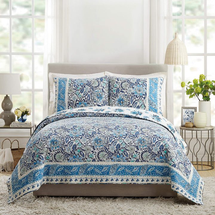 Dena Home Bisou Floral Quilt Set King Blue - Diamond Home USA