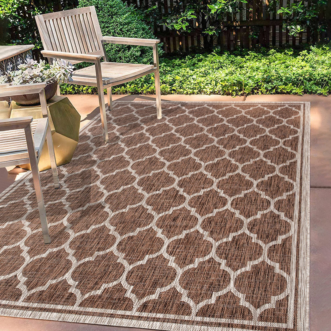 JONATHAN Y SMB109B-9 Trebol Moroccan Trellis Textured Weave Indoor Outdoor 9 X 12 - Espresso/Taupe