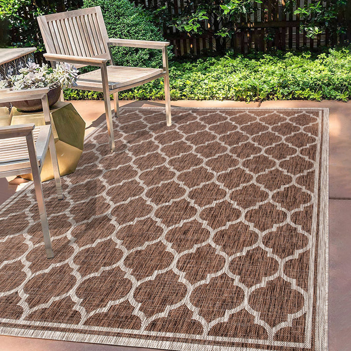 JONATHAN Y SMB109B-9 Trebol Moroccan Trellis Textured Weave Indoor Outdoor 9 X 12 - Espresso/Taupe