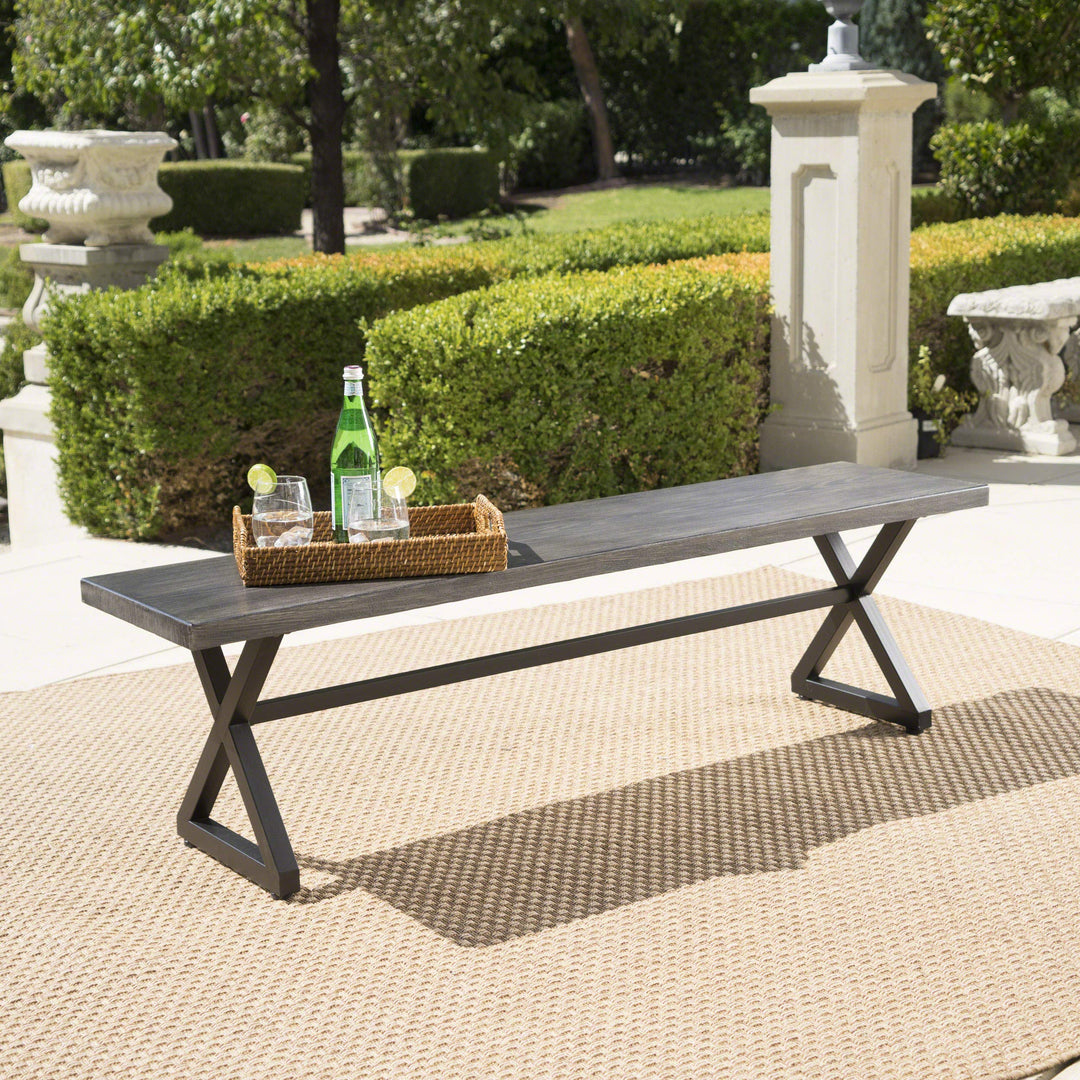 Christopher Knight Home Rolando Outdoor Aluminum Dining Bench with Steel Frame Grey - Diamond Home USA