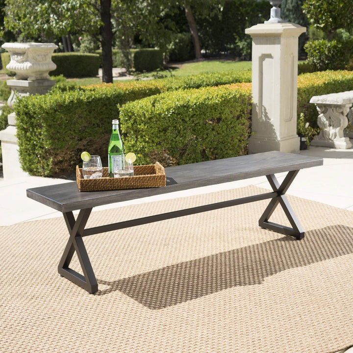 Christopher Knight Home Rolando Outdoor Aluminum Dining Bench with Steel Frame Grey - Diamond Home USA