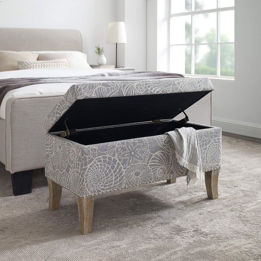 Stone Upholstered Storage Ottoman Grey Animal Print Nautical Coastal