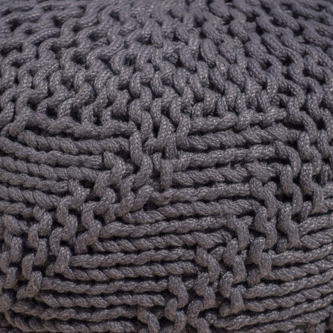 GDFStudio Outdoor Handcrafted Modern Fabric Weave Pouf Ottoman Foot Stool - Bean Dark Gray - Diamond Home USA