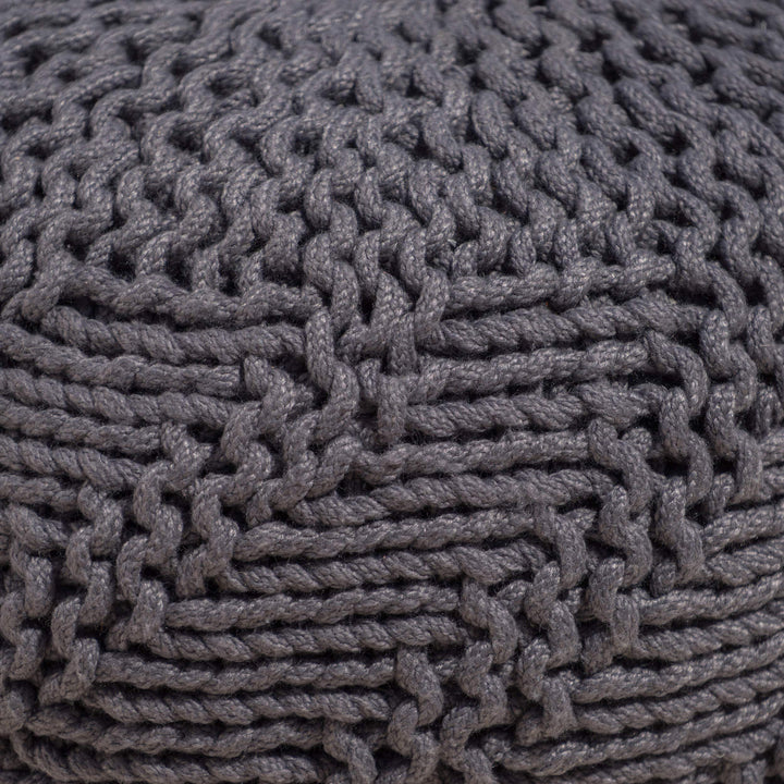 GDFStudio Outdoor Handcrafted Modern Fabric Weave Pouf Ottoman Foot Stool - Bean Dark Gray - Diamond Home USA