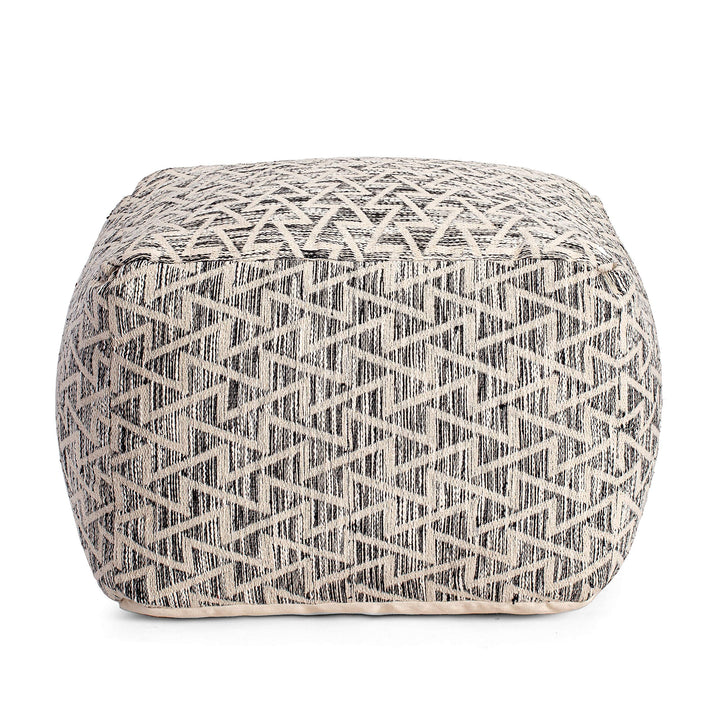 Square 22" X 16" Pouf Black Off/White Bohemian Eclectic Modern Contemporary - Diamond Home USA