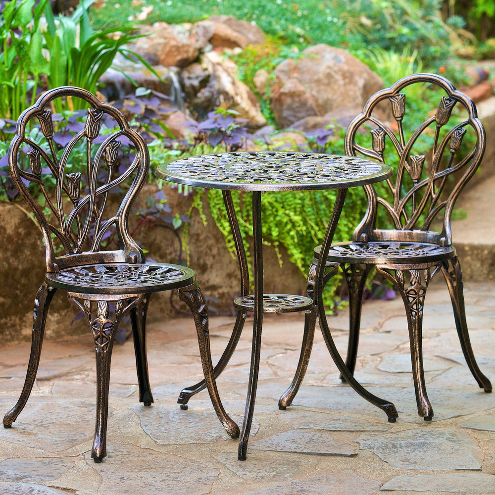 Nassau Cast Aluminum Outdoor Bistro Furniture Set Brown 23 by 23 by 26 - Diamond Home USA