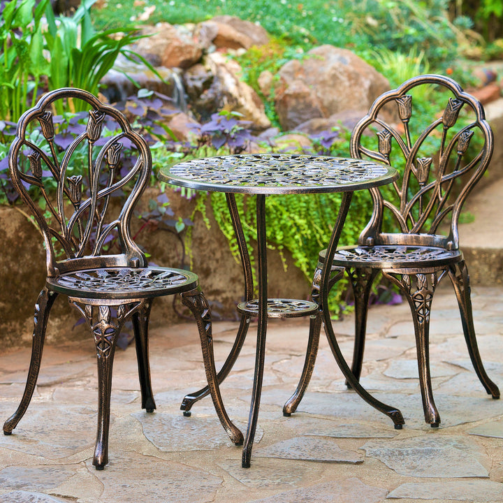 Nassau Cast Aluminum Outdoor Bistro Furniture Set Brown 23 by 23 by 26 - Diamond Home USA