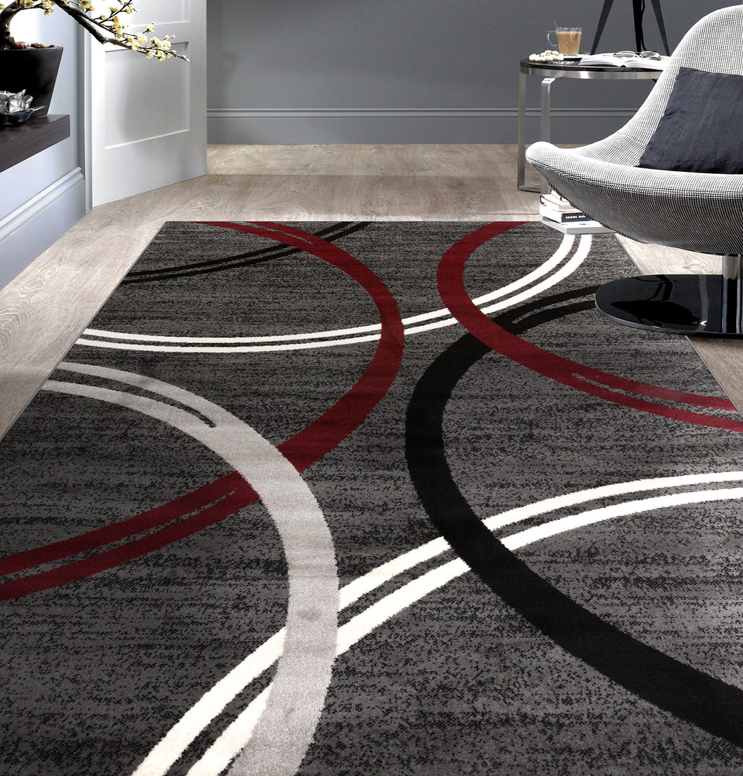 Rugshop Modern Wavy Circles Design Area Rug 7' 10" x 10'2" Red 7'10" x 10'2" - Red