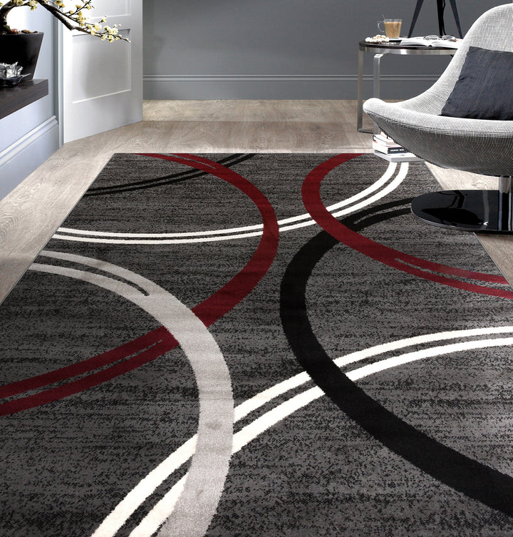 Rugshop Modern Wavy Circles Design Area Rug 7' 10" x 10'2" Red 7'10" x 10'2" - Red