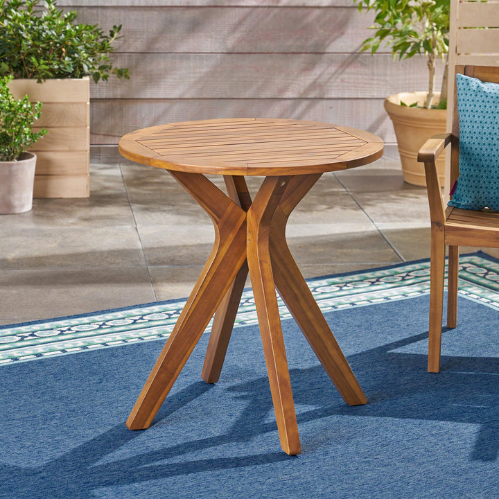Christopher Knight Home Brigitte Outdoor Round Acacia Wood Bistro Table with X Teak - Diamond Home USA
