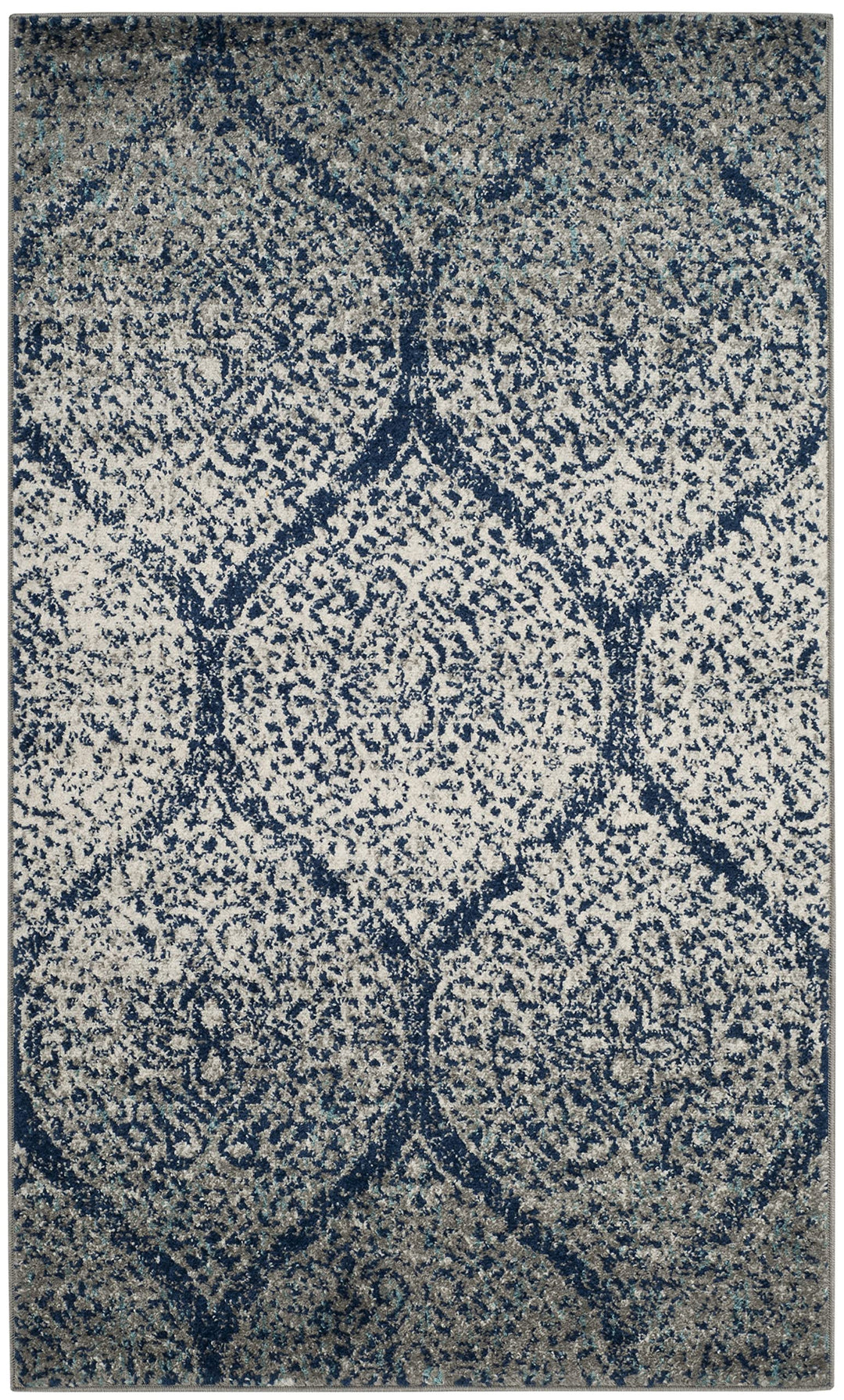 SAFAVIEH Madison Collection Accent Rug - 3' x 5' Navy & Silver Glam Ogee Trellis - Diamond Home USA