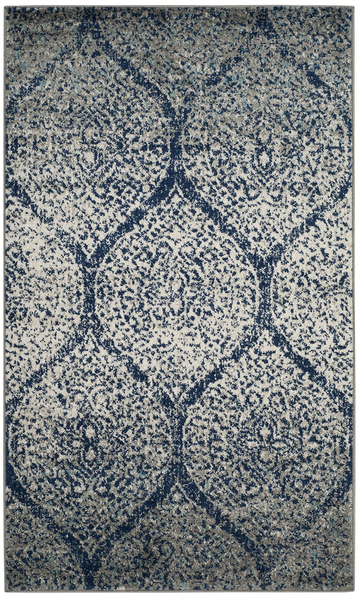 SAFAVIEH Madison Collection Accent Rug - 3' x 5' Navy & Silver Glam Ogee Trellis - Diamond Home USA