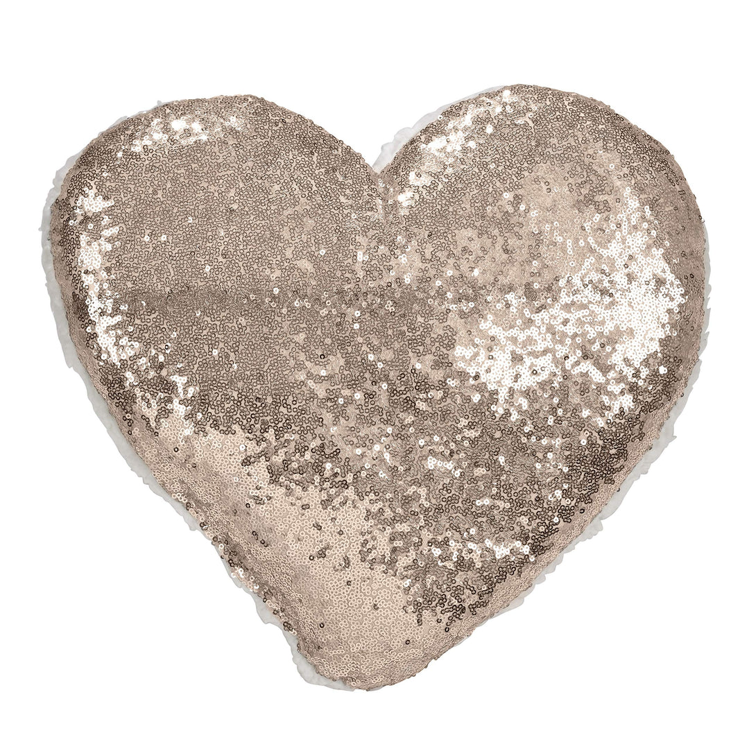 Gold Glitter Sequined Throw Pillow Sparkles Sequins Cushion Square Chic Glam Heart - Champagne
