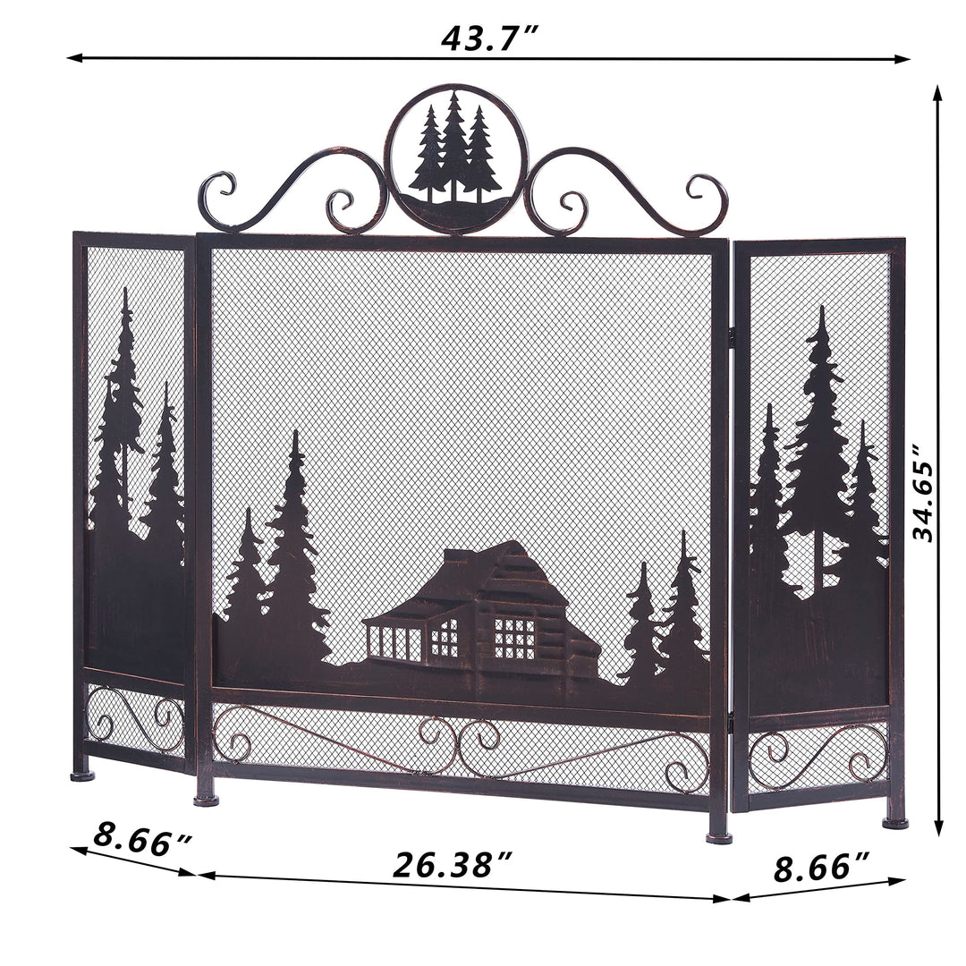 Three Panel Foldable Iron Fireplace Screen 43.7''lx8.66''wx34.65''h Brown - Diamond Home USA
