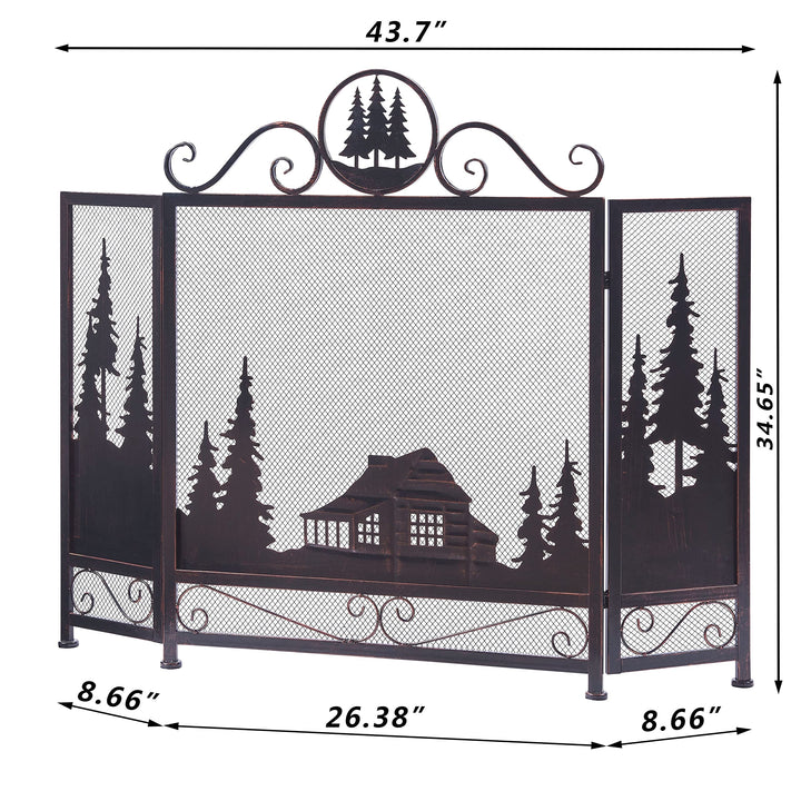 Three Panel Foldable Iron Fireplace Screen 43.7''lx8.66''wx34.65''h Brown - Diamond Home USA
