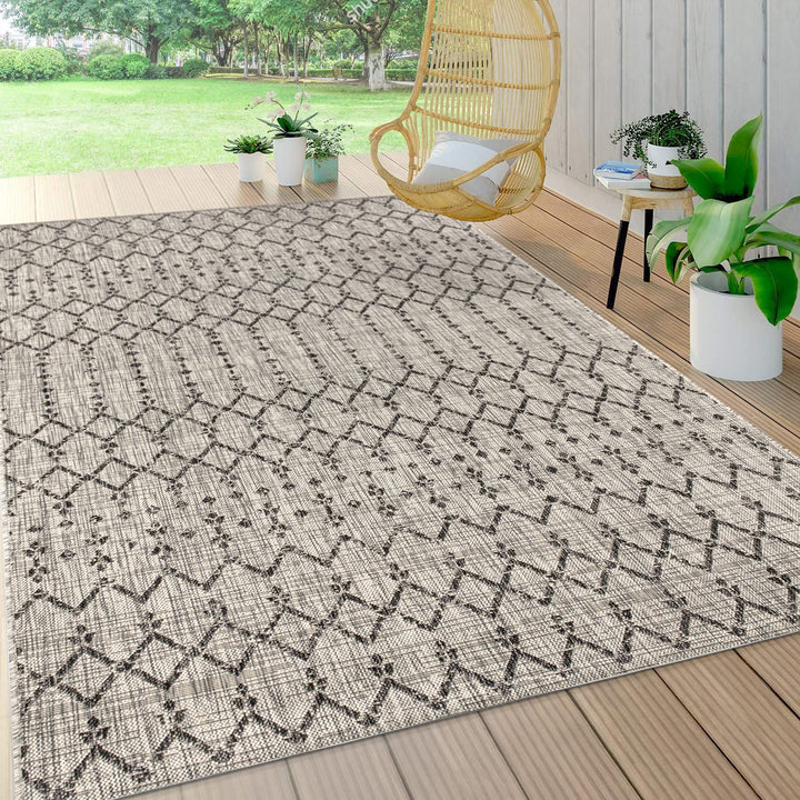 JONATHAN Y SMB108E-9 Ourika Moroccan Geometric Textured Weave Indoor Outdoor 9 X 12 - Light Gray/Black
