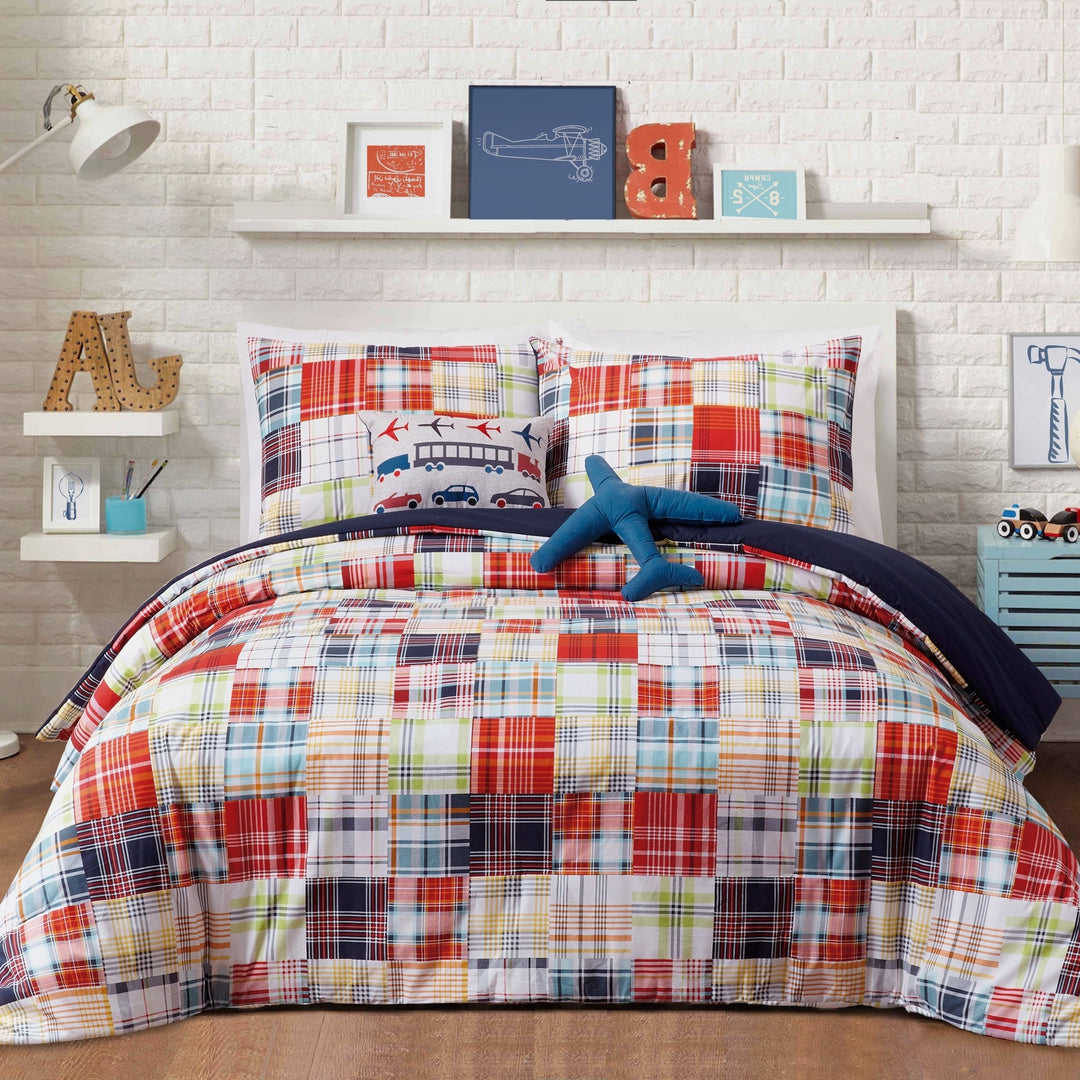 4 Piece Color Madras Plaid Comforter Set
