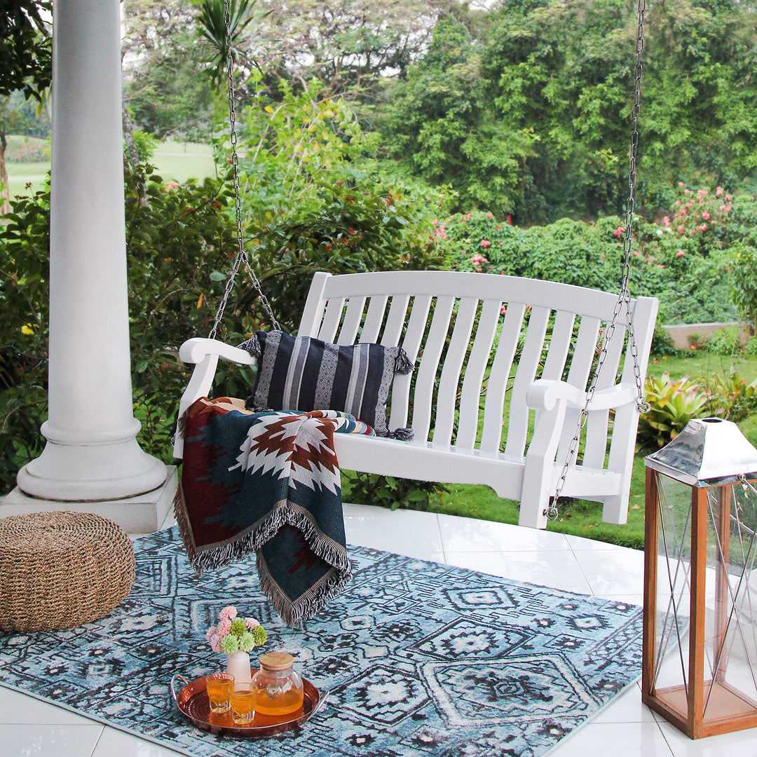 Bonn Mahogany Wood White Porch Swing - Diamond Home USA