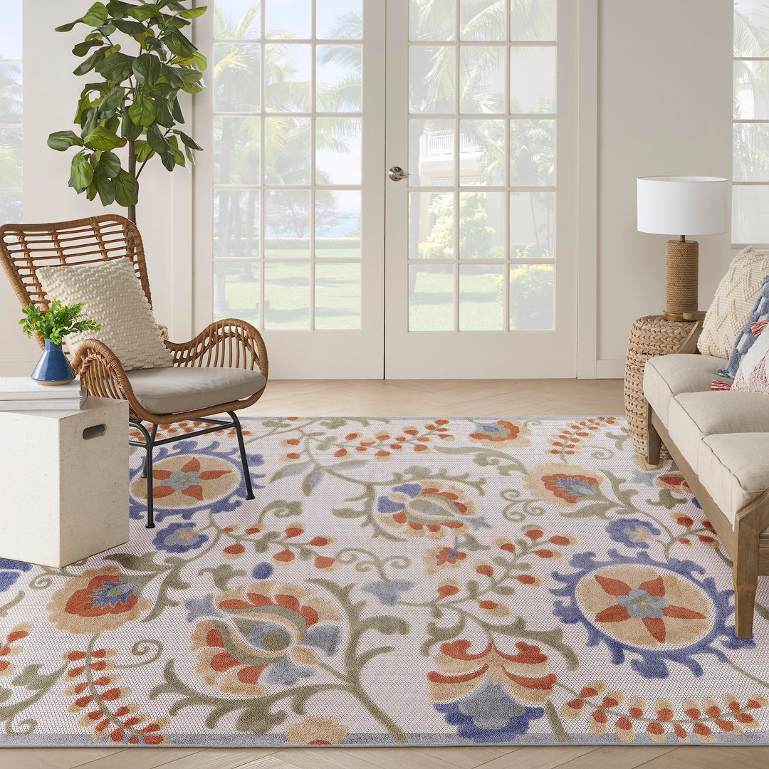 Nourison Aloha Indoor/Outdoor Ivory Blue 9' x 12' Area Rug Easy Cleaning Non 9' x 12' - Blue/Ivory
