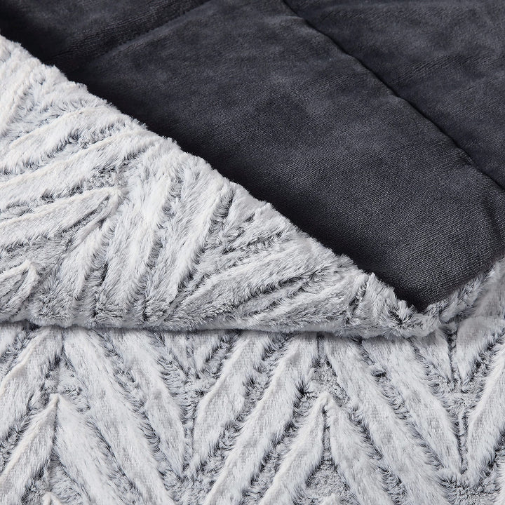 Christian Siriano - Grey Chevron Luxury Faux Fur Filled Throw (60" x 70") - Gift - Diamond Home USA