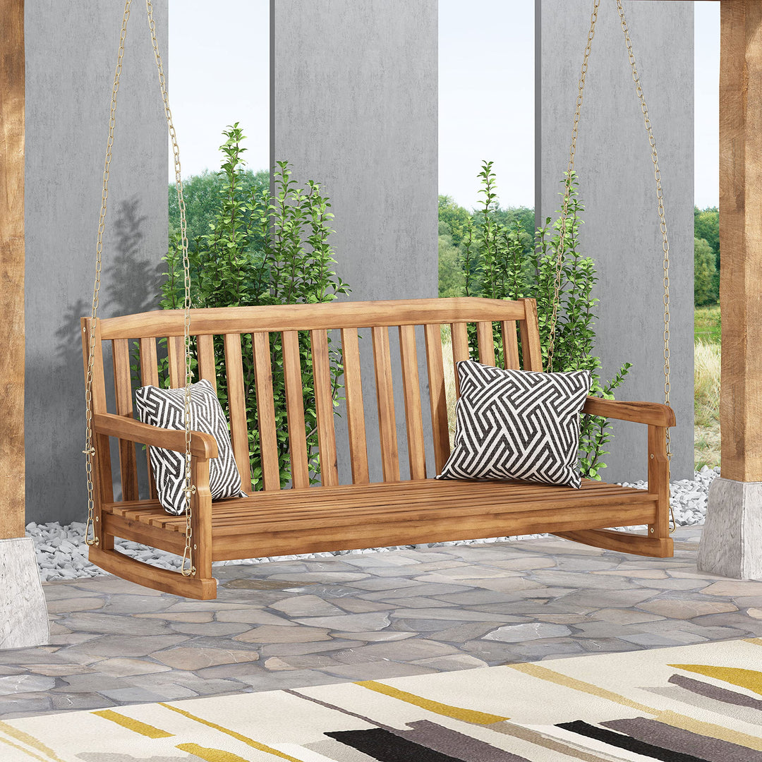 Christopher Knight Home Province Outdoor Hanging Porch Swing - Acacia Wood - Teak - Diamond Home USA