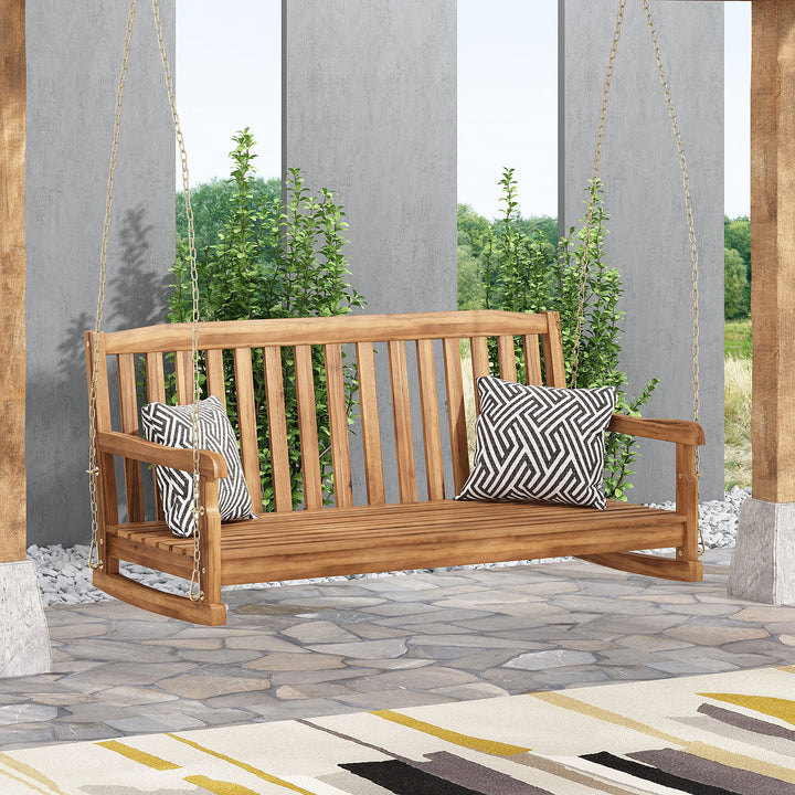 Christopher Knight Home Province Outdoor Hanging Porch Swing - Acacia Wood - Teak - Diamond Home USA