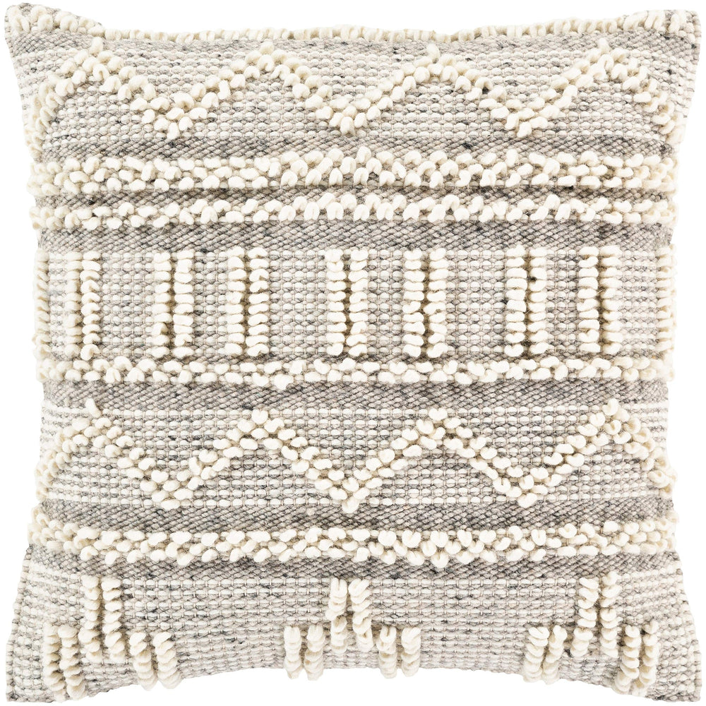 Wool 22-inch Throw Pillow Cover Black Cream Khaki Embroidered Textured - Diamond Home USA