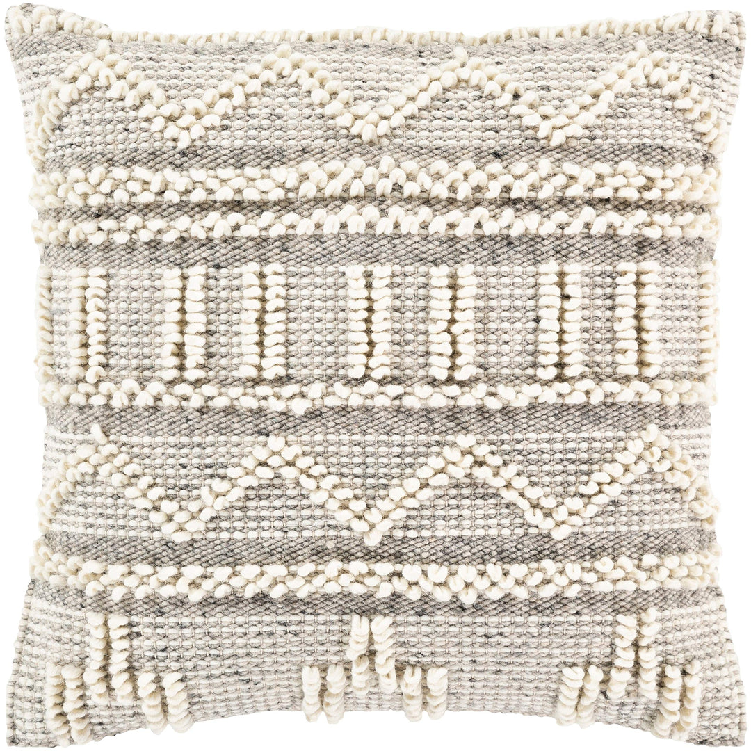 Wool 22-inch Throw Pillow Cover Black Cream Khaki Embroidered Textured - Diamond Home USA