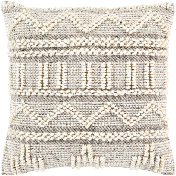 Wool 22-inch Throw Pillow Cover Black Cream Khaki Embroidered Textured - Diamond Home USA
