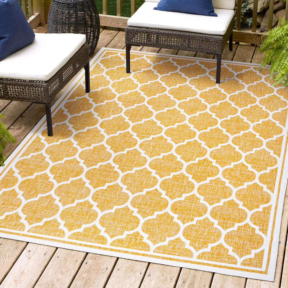 JONATHAN Y SMB109F-8 Trebol Moroccan Trellis Textured Weave Indoor Outdoor 8 X 10 - Yellow/Cream