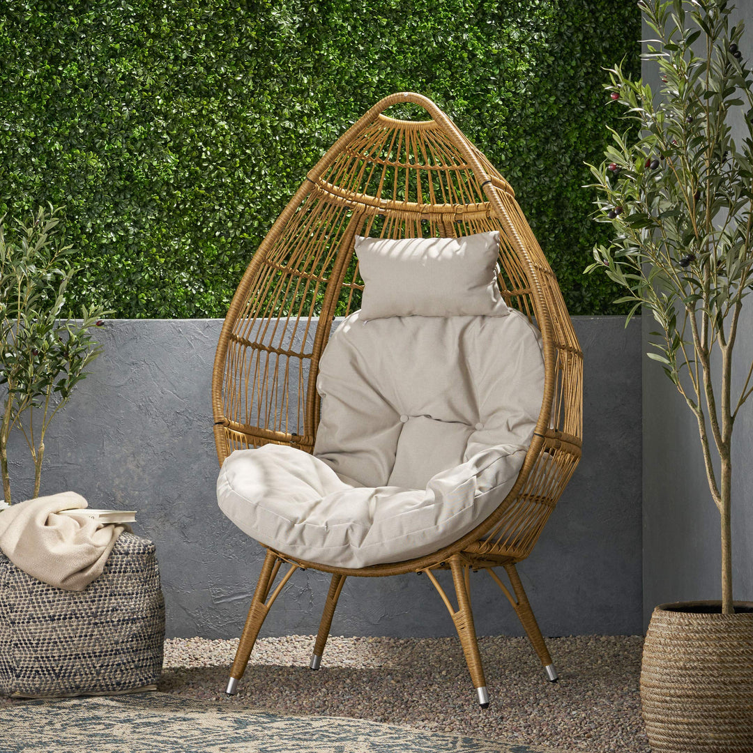 Christopher Knight Home Aimee Outdoor Wicker Terdrop Chir with Cushion Beige - Diamond Home USA