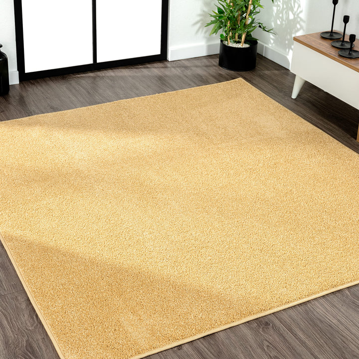 JONATHAN Y SEU100B-7SQ Haze Solid Low-Pile Indoor Area Rug Coastal Bohemian 7' Square - Mustard